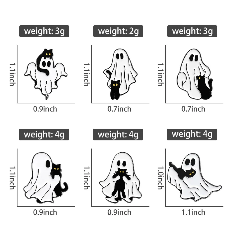 Boo With Black Cat Brooch Enamel Pin Custom Halloween Punk Ghost Brooches Accessories for Shirt Clothes Lapel Badge Jewelry Gift image 2