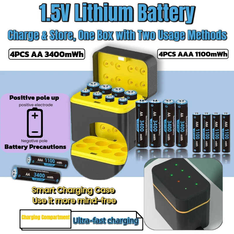 

Новая высококачественная литиевая аккумуляторная батарея 1,5 В AA 3400 МВтч AAA 1100 МВтч USB с чехлом для зарядки для камеры, геймпада, GPS-игрушки