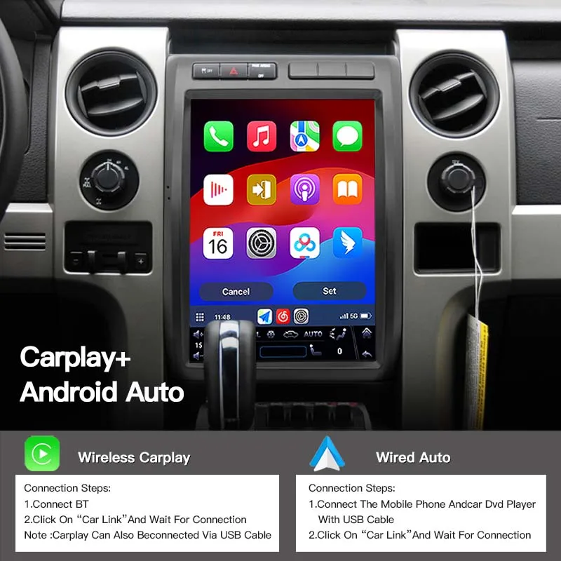 12.1'' Android 14 Carplay Layar Vertikal Untuk Ford F150 Raptor 2009-2012 GPS Mobil Navi Pemutar Multimedia Radio Unit Wifi 4G