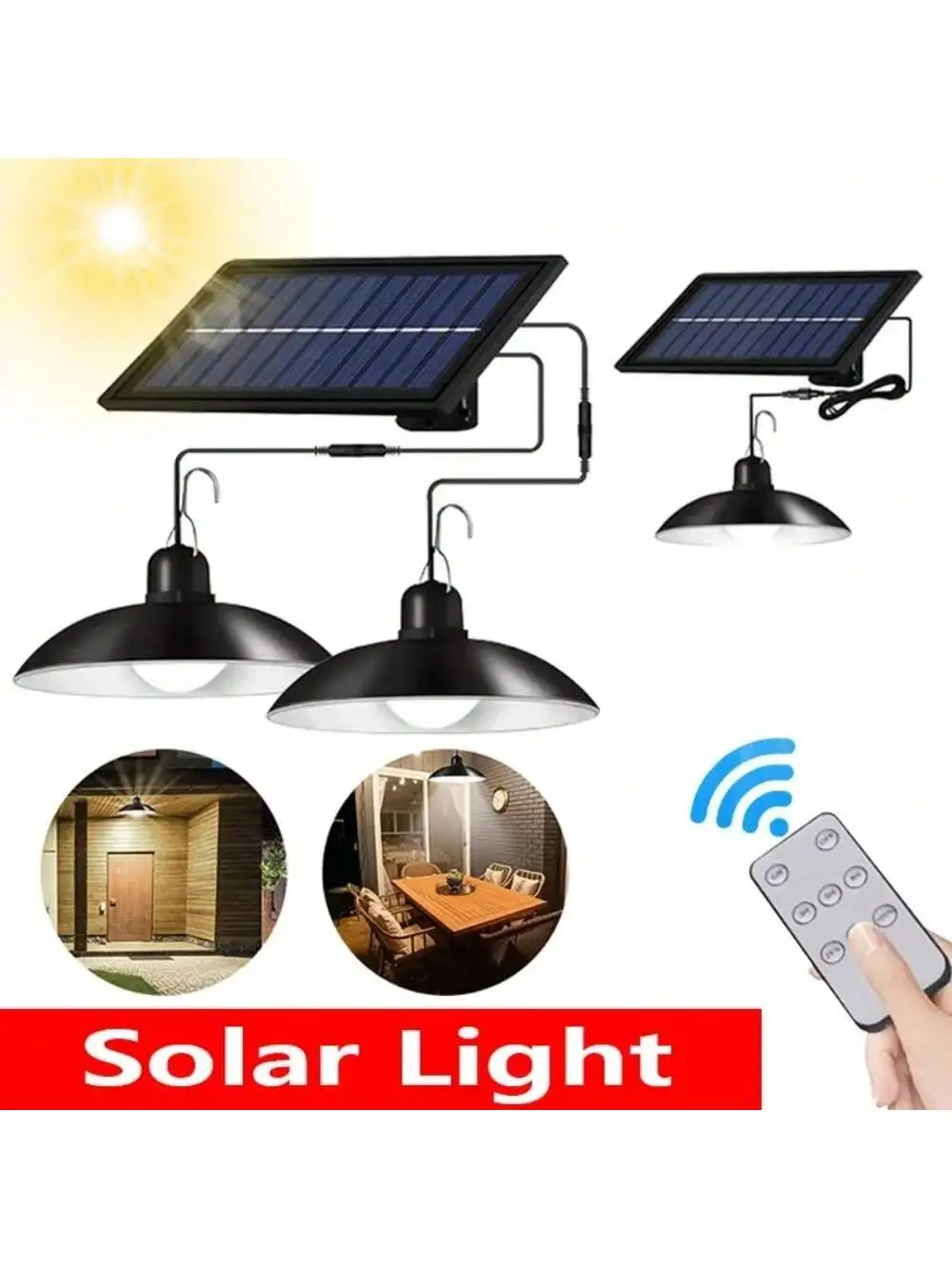 Solar Chandelier Light  Double Head Remote Control IP65 Waterproof|Warm/Cool White LED for Patio/Garden/Camping|Outdoor Hanging