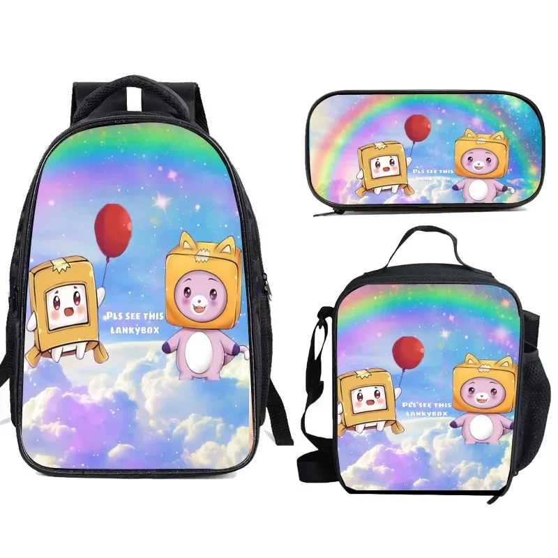 3PC-SET LankyBox Carton Villain Primary and Secondary School Students School Bag Children Lunch Bag Pencil Case Mochila