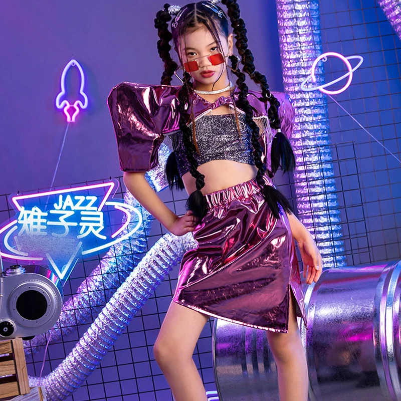 2023 Children'S Day Hip Hop Dance Costumes For Girls Epaulet Crop Tops Skirts Suit Streetwear Jazz Performance Clothes DQL8386