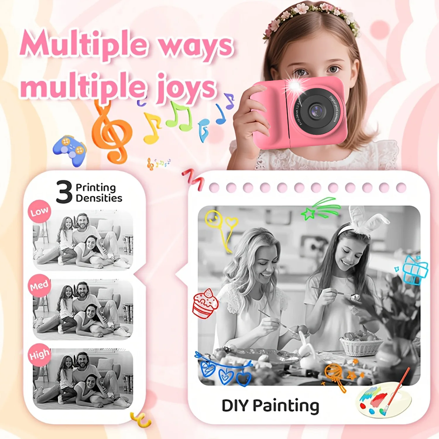 Kids Instant Print Camera with Flip Screen & HD Video Recording - New Instant Photo Camera Gift Set include 32G Memory Card