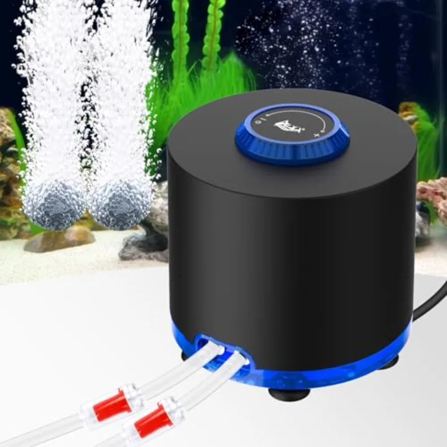 

Aquarium Air Pump, Quiet Powerful Fish Tank Air Pump 3W/6W/10W with Stainless Steel Dual Outlet, Adjustable Oxygen Aerator Pump