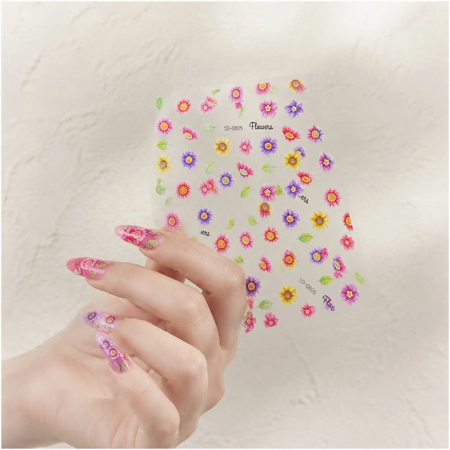 1Pc Relief Art Floral Nail Art Sticker Green Accents Decal Floral Nail Decal Women Design Floral Nail Slider