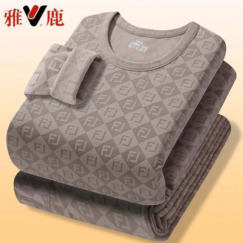 남성용 보온 내의 세트 가을 겨울 라운드넥 양면 열벨벳 방한 롱존스 이너웨어