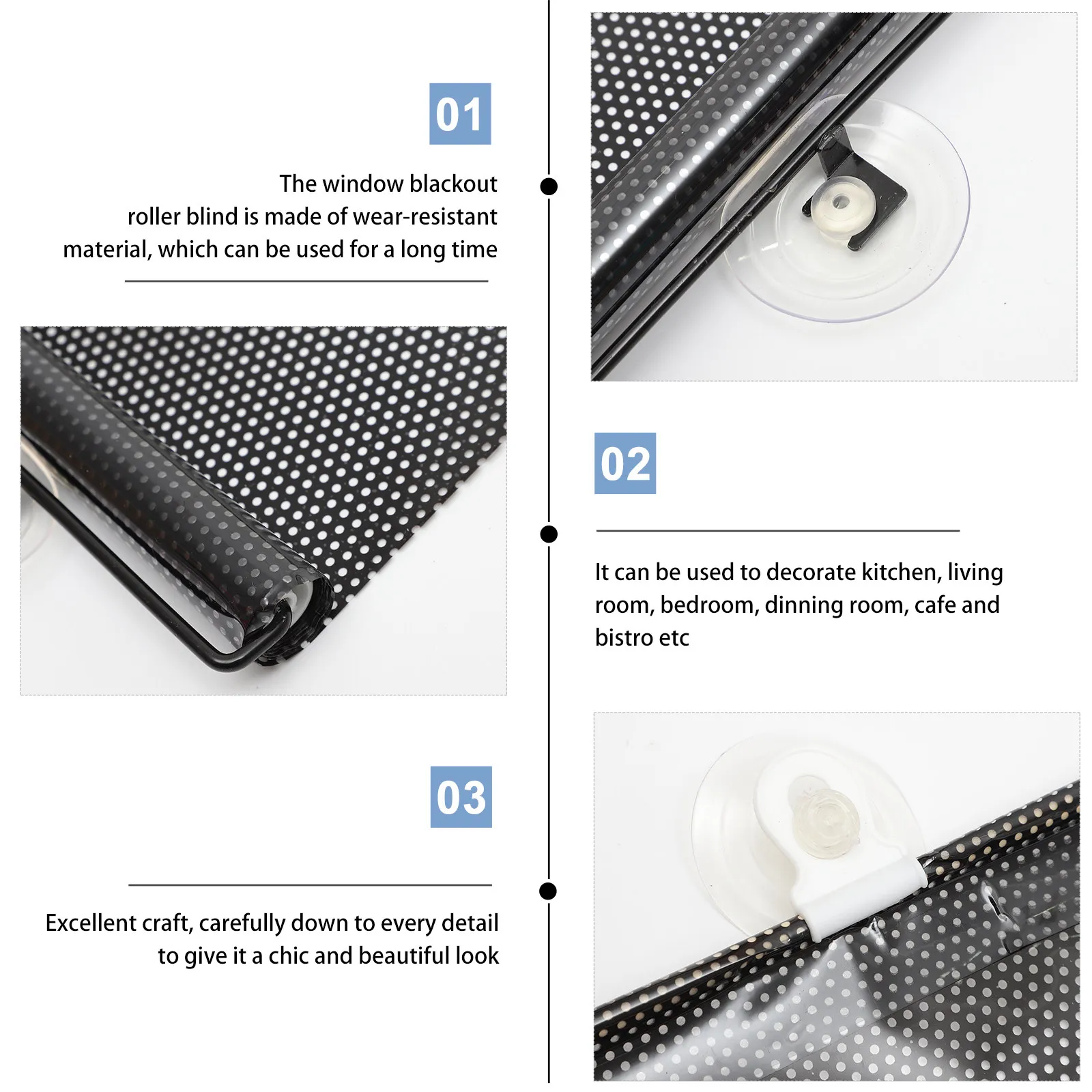 Retractable Balcony Blackout Roller Blind Suction Cup Window Shade Privacy Curtain Home Use Room Darkening Thermal Insulated