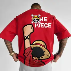 New Oversized Summer One Piece Luffy Zoro Anime Personality Print Heavyweight Cotton T-Shirt Handsome Men's and Women's T-Shirt