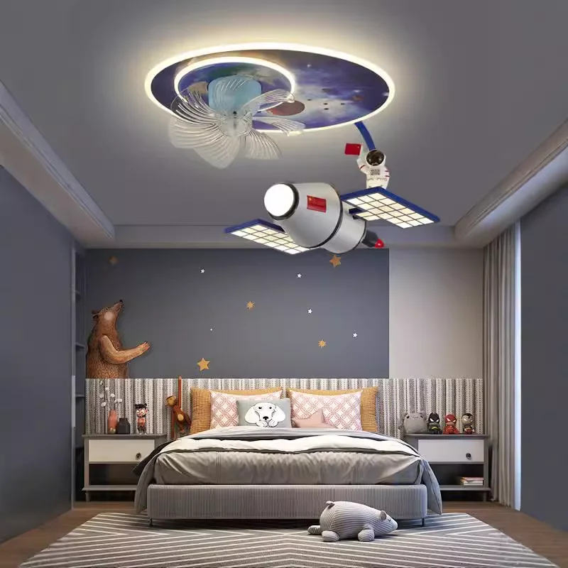 Kids Room Lights Space Station Satellite Lights Boys Bedroom Room Lights Full Spectrum Space Theme Lights Fan Ceiling Lights