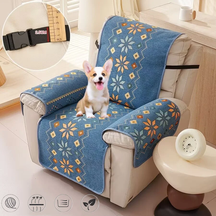 Bohemian Style Printed Lounge Chair Sofa Cover All Inclusive Armchair Dust Proof Seat Cushion Chenille Recliner Slipcover