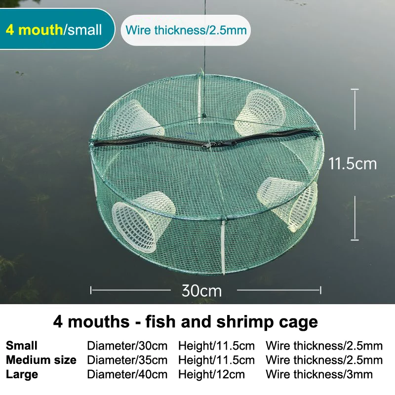 3/4 ثقوب الأسماك الروبيان التلقائي فخ جراد البحر الماسك شبكة الأسماك الطعوم يلقي شبكة فخ 30/35 سنتيمتر الصيد صافي شبكة مطوية الجولة
