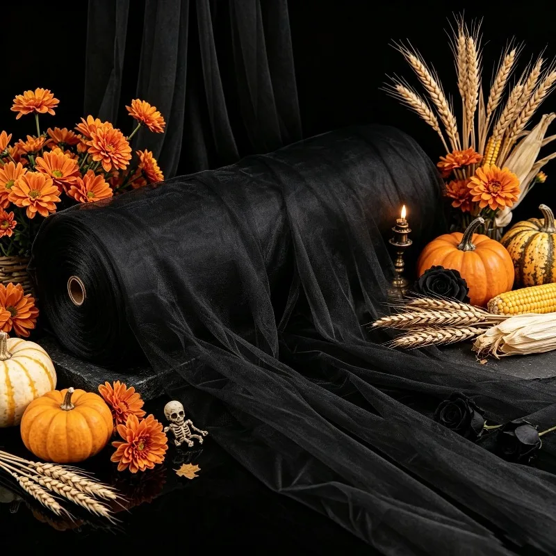 Solid Black Tulle Fabric, Lightweight Sheer Netting, Decorative Tulle Roll for Halloween Party, Wedding Decoration, Baby Shower