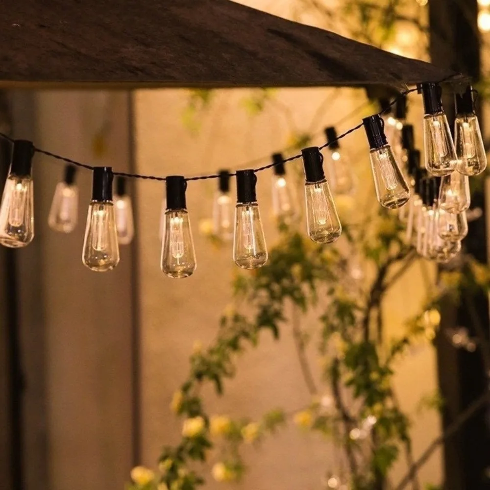 8 Lighting Modes Solar String Lights Retro Waterproof LED Fairy Light String Bulb Shape Shatterproof LED Hanging Light