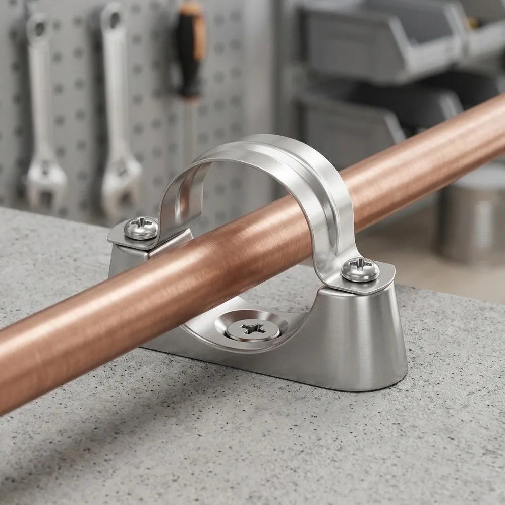 Wall Mount Saddle Pipe Clamps in Aluminum Alloy Construction with Pre Drilled Base for Reliable Tubing Support