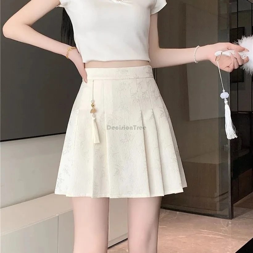 2024 spring and summer new chinese style jacquard improved hanfu short skirt high waist thin women daily pleated half skirt w638