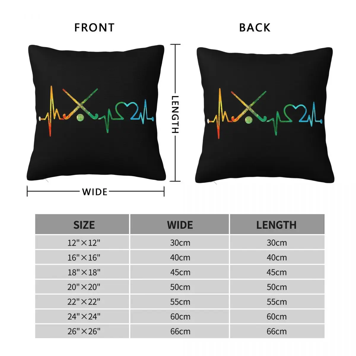 Field Hockey Heartbeat Watercolor Square Pillowcase Pillow Cover Cushion Decor Comfort Throw Pillow for Home Living Room