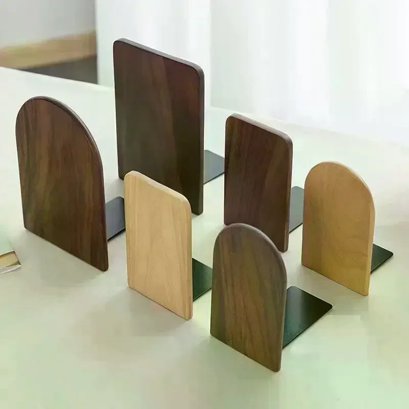 Nature Wooden Bookends Desktop Bookshelf Desk Organizer Office Home Book Accessories Storage Book Holder Wood Book Ends