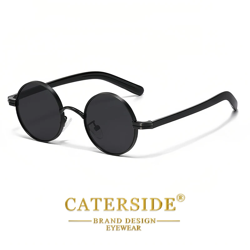 CATERSIDE Vintage Herren Sonnenbrille Hip-Hop-Stil Runde Metallrahmen Sonnenbrille Damen Reise Outdoor Brille UV400 – Detail 7