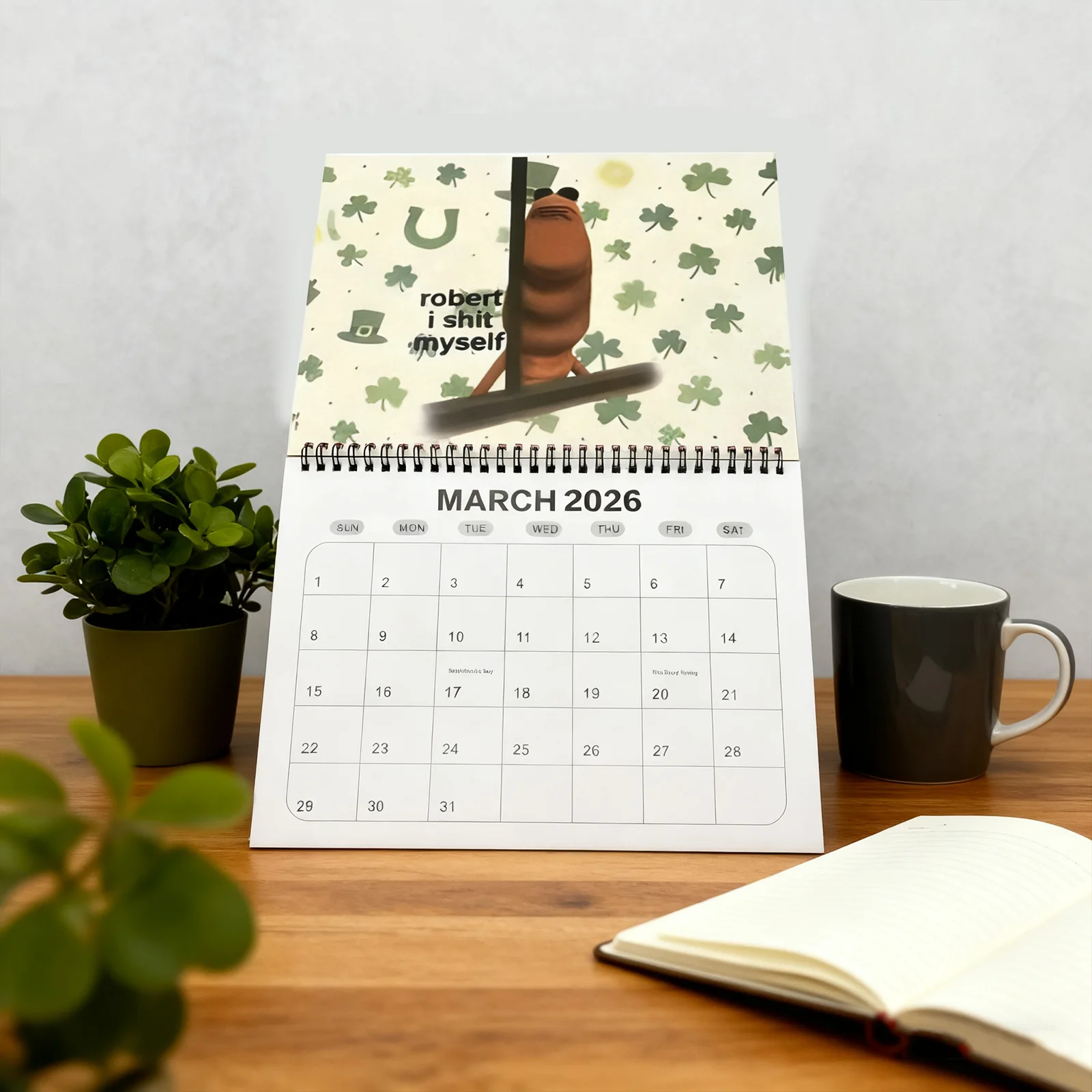 2026 Funny Meme Wall Calendar, Robert The Worm Hanging Calendar with Tear-Off Pages for Home Office School Decor Gifts