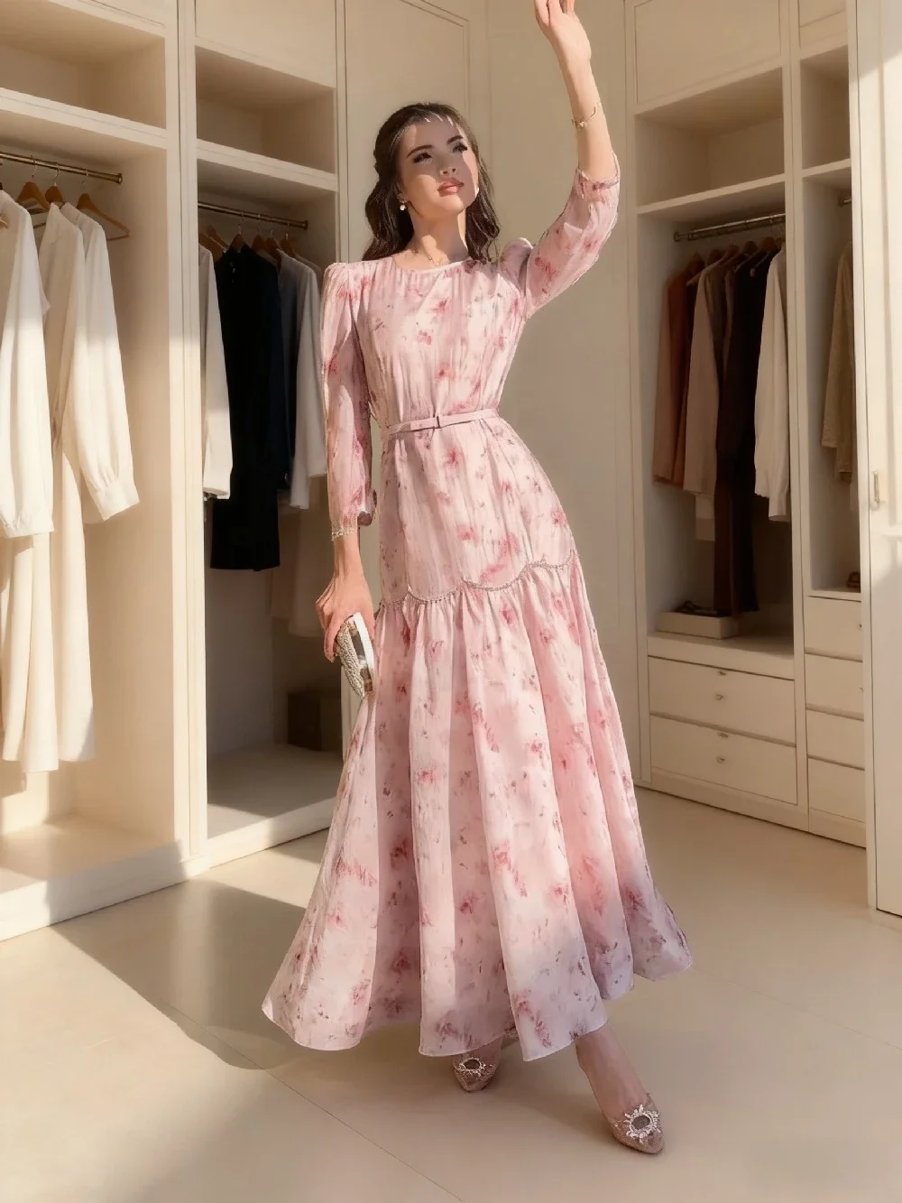 

Ид женское платье Абая с принтом сладкий Дубай Vestidos Largos длинные платья кафтан арабский халат вечерние кафтан Джалабия Рамадан 2026