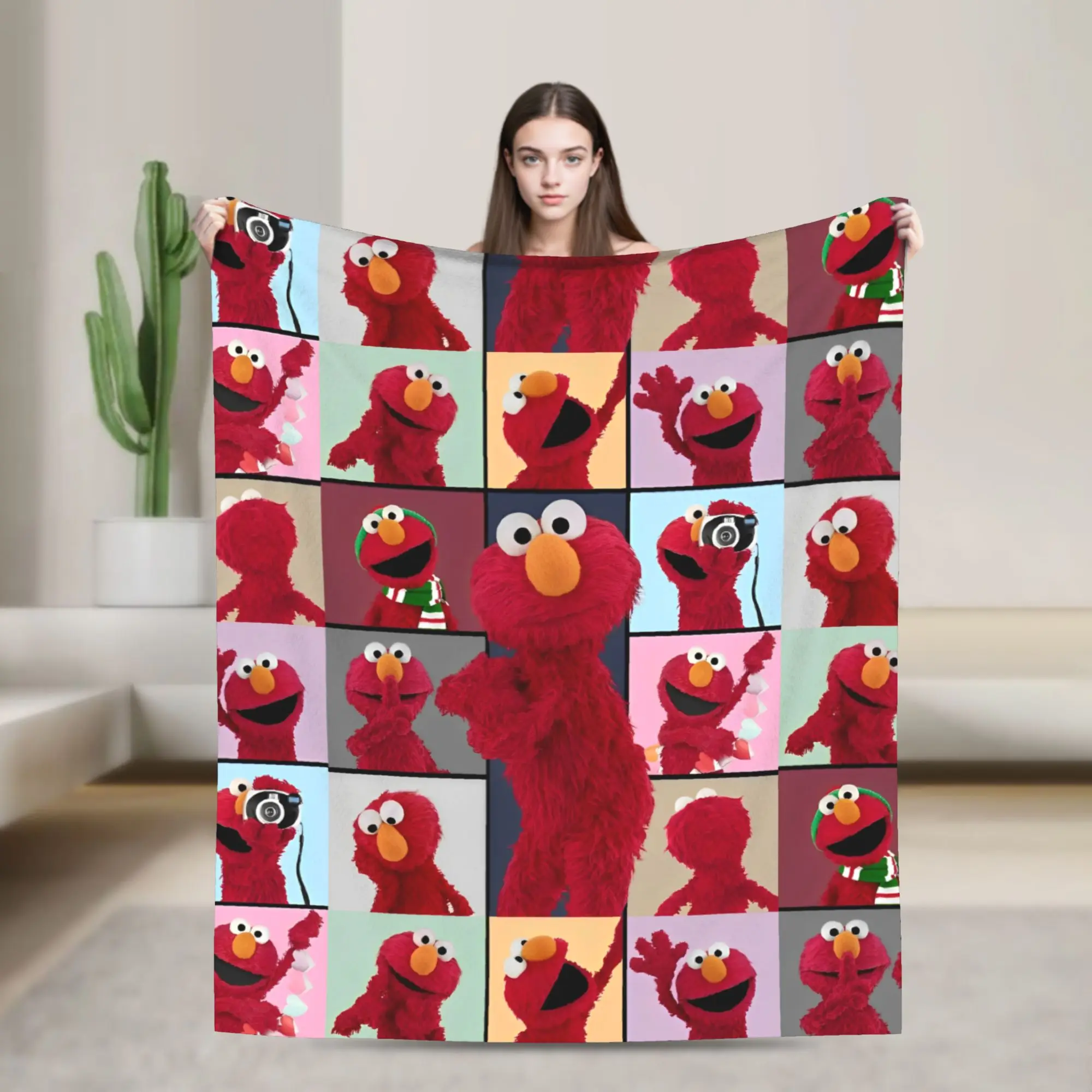 Elmo S-Sesame Street Blankets Sesame Street Cartoon Comedy Flannel Awesome Warm Throw Blankets for Bedding Lounge Summer