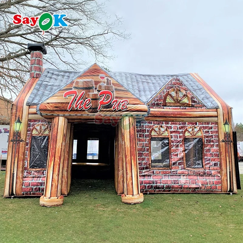 Sayok Waterproof Flame Retardant PVC Portable Mobile Blow up Air House Christmas Pub Camping Inflatable Log Cabin Tent