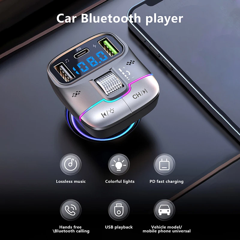 FM Transmitter Bluetooth Hands-Free Portable Car AUX Radio Modulator MP3 Player With Fast Charging Adapter Auto Accessories