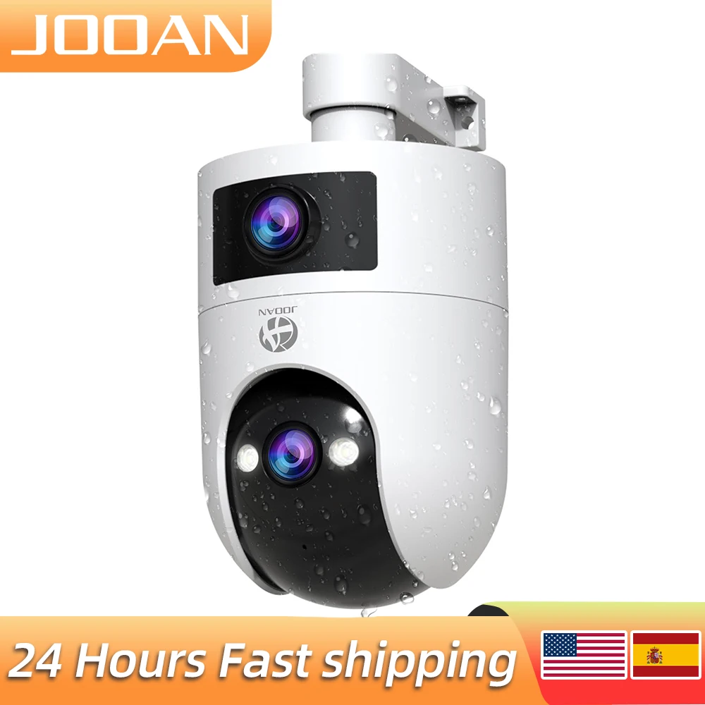 Cámara IP de Seguridad JOOAN 4K 6MP HD Wifi PTZ para Exteriores, Doble Lente, Doble Pantalla, Seguimiento IA, Visión Nocturna en Color