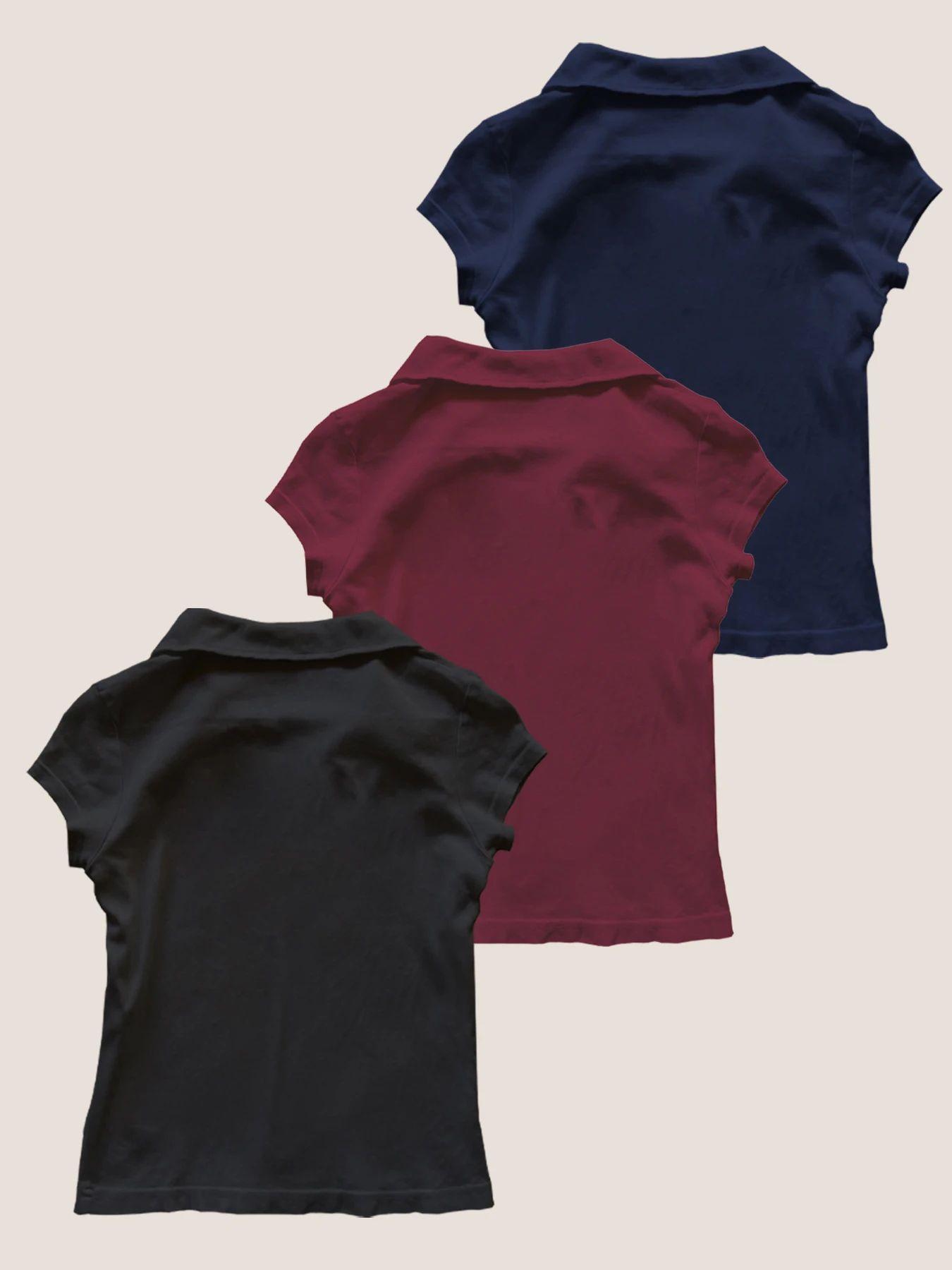 3PC New American Retro Top Trendy Summer Polo Collar Short Sleeve Slim Shoulder T-shirt for Women