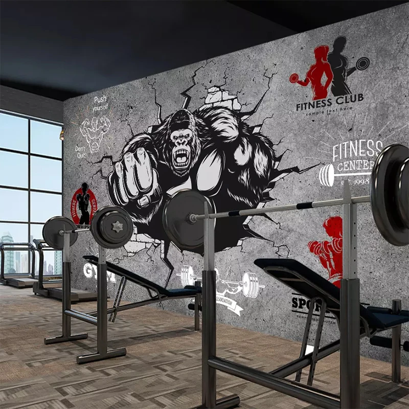 Personality Creative Fitness Bodybuilder Gorilla  3D Wall Paper Roll Gym Bedroom Background 3D Mural Wallpaper Home Decoration