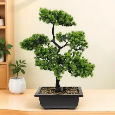 

Artificial Bonsai Tree Realistic Fake Green Plant Potted Bonsai Ornament Indoor Outdoor Decorative Use Fake Plant