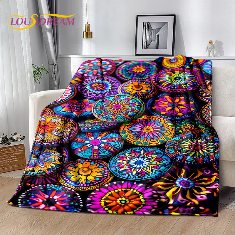 3D Ethiopia Colorful Flower Woven Art Baskets Mandala Soft Plush Blanket,Flannel Throw Blanket for Living Room Bedroom Bed Sofa