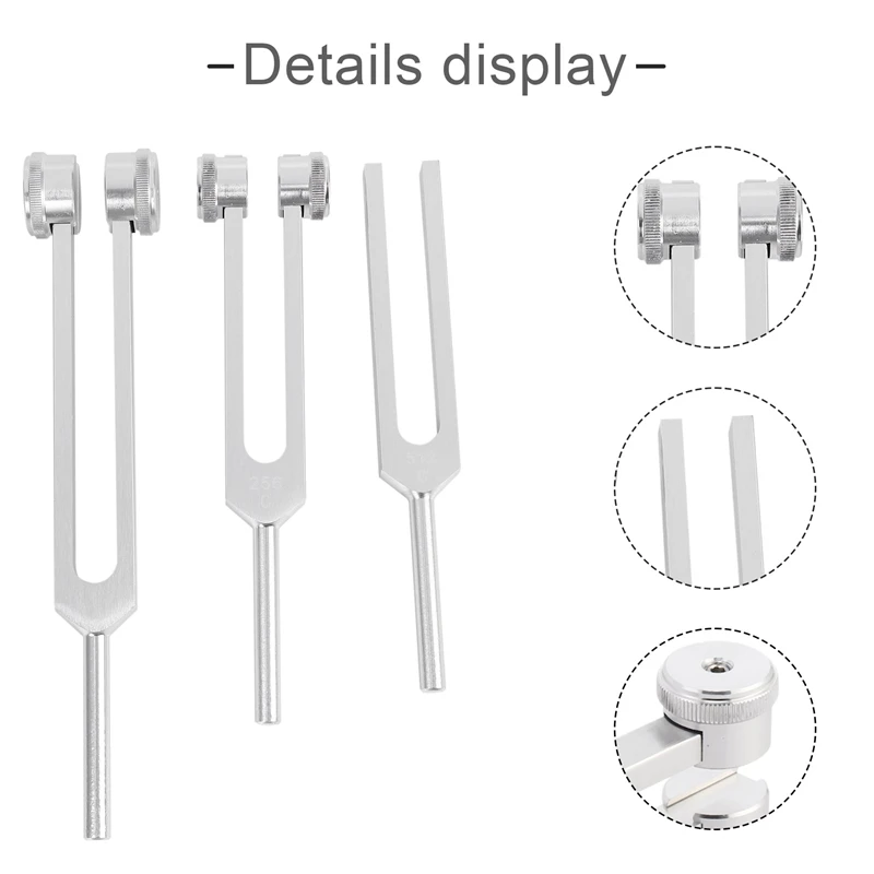 3 Pcs Aluminum Sensory Tuning Forks C128 256 512 Violin Tuner Hammer Healing Sound Percussion Instrument Part Musical Instrument