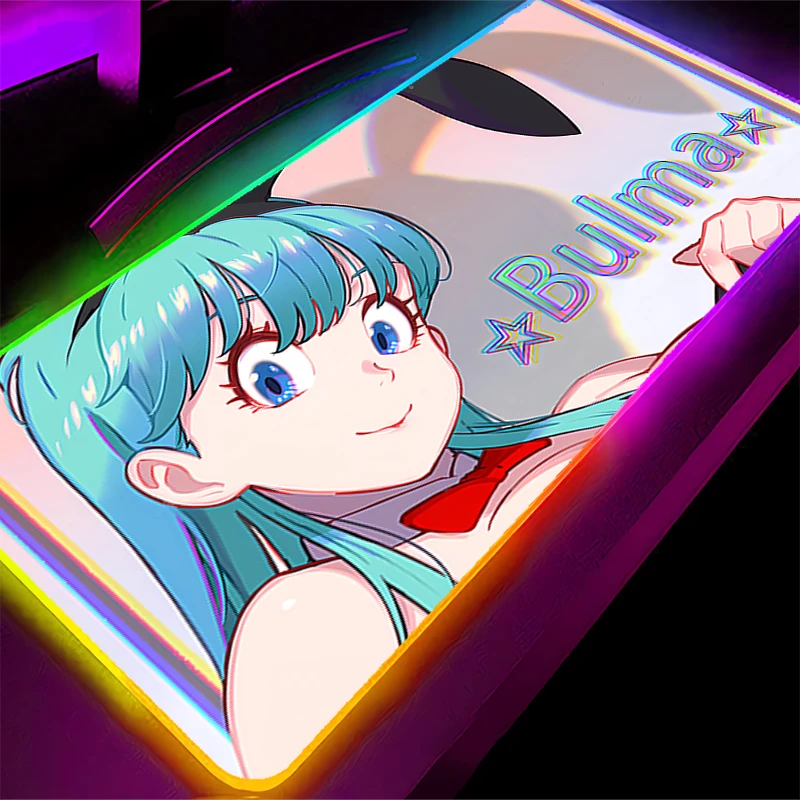 

RGB Backlight Mouse Pad Dragon Ball Bulma Anime Gabinete Gamer Rubber Computer LED Desk Mat Keyboard Gaming Accessories Mousepad