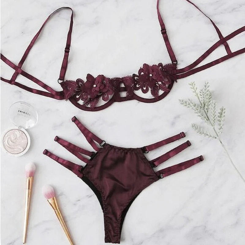 2 Buah/Set Set Bikini Wanita Set Bra Lingerie Berenda Seksi Set Singkat Chic Wanita Baru Bra Bunga Renda Wanita dan Celana Dalam Wanita Tidak Bergaris