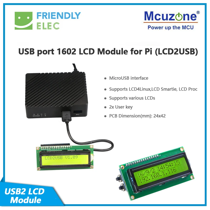 USB port 1602 LCD Module for Pi (LCD2USB) NANOPi R5S R2S M1 PLUS