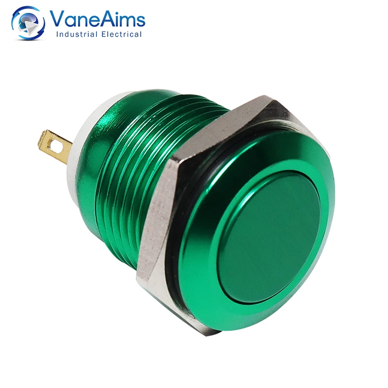 16mm Push Button Switch with Fixation Latching Self-locked Metal Electric Buttons Oxidation Red Yellow Blue Green Black VaneAims