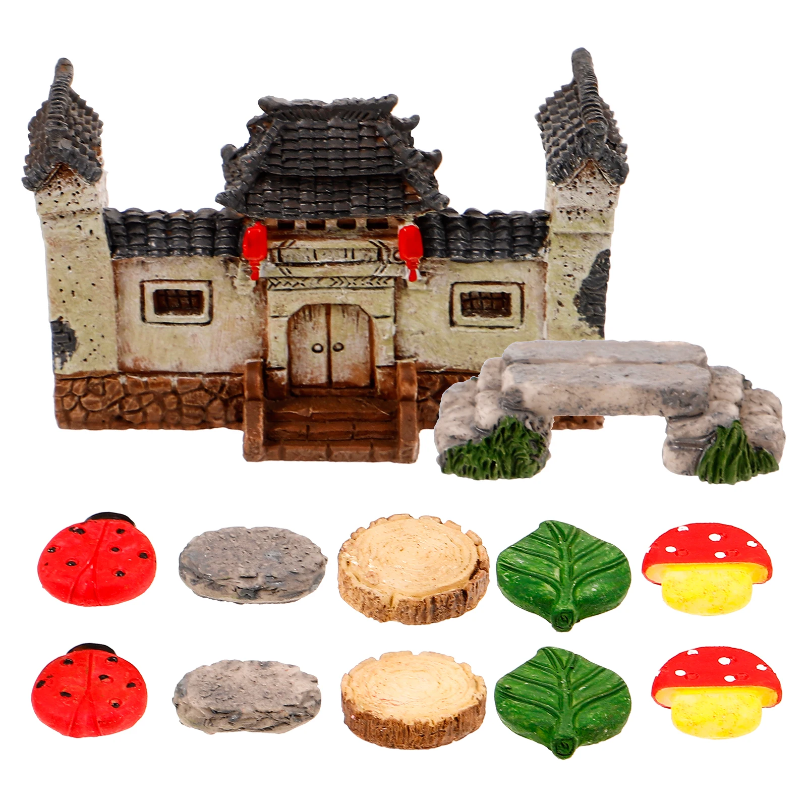 

Mini Mushroom Ornament Fairy Garden Decor Flower Pot Bridge Aquarium Landscaping Resin Bonsai Artificial Yard Balcony Decor