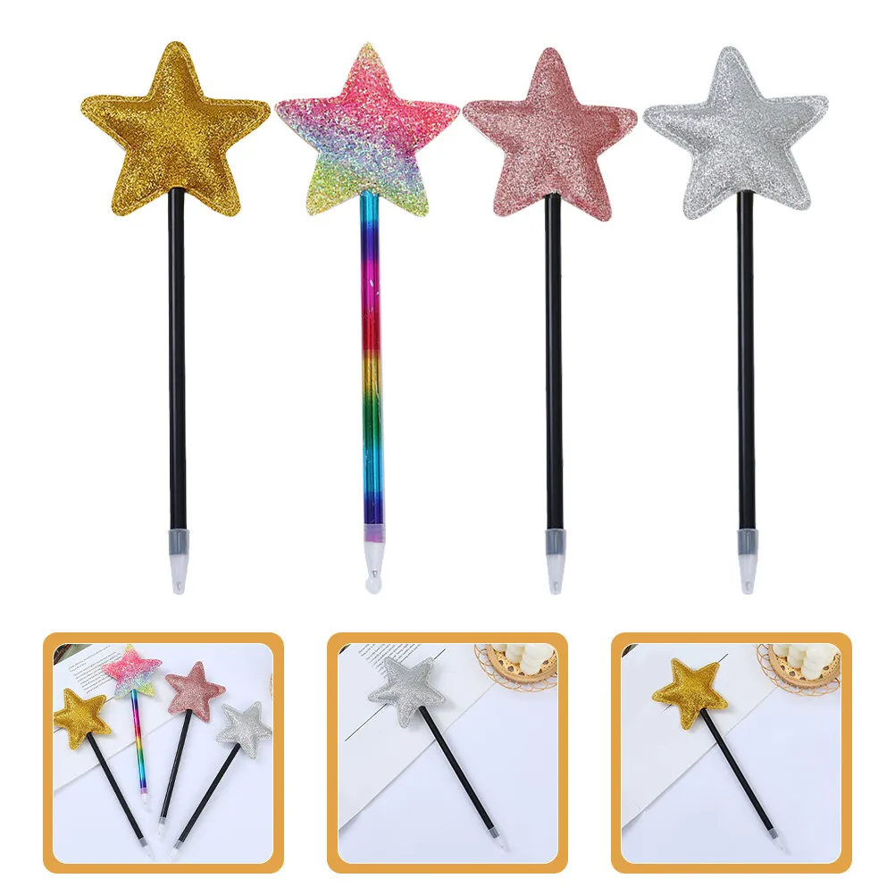 

4Pcs Ballpoint Star Shape Pens Retractable Assorted Colors Black Ink Office School Teacher Student Patriotic Themed Pens