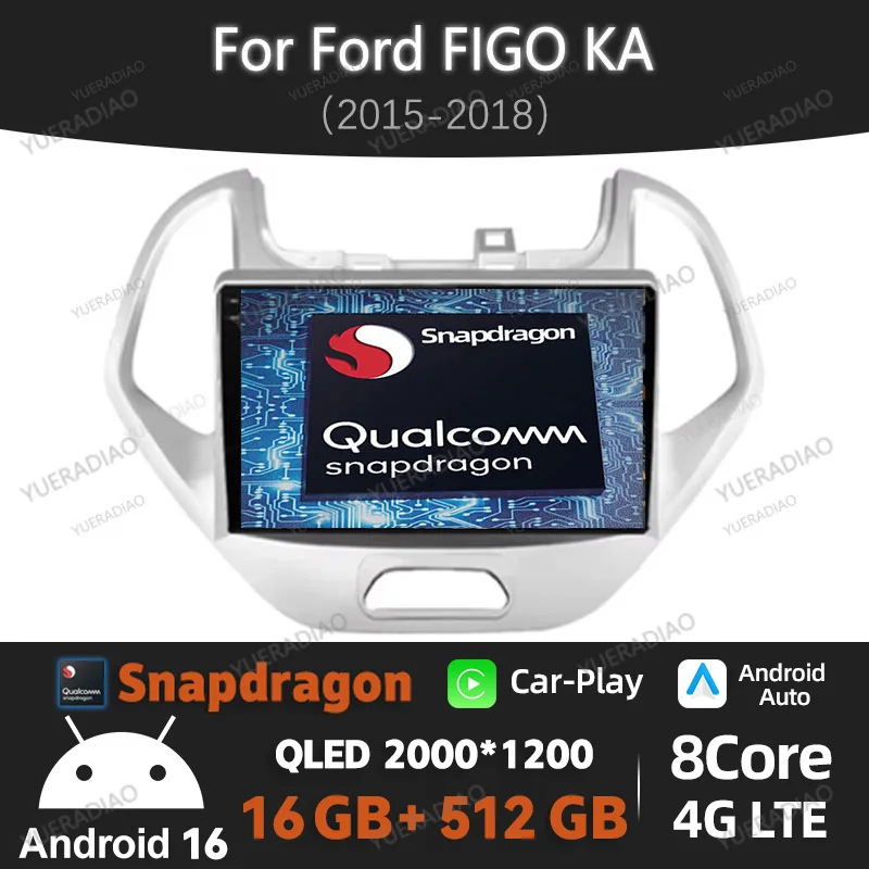 Radio para Auto Android 16 para Ford FIGO KA 2015 2016 2017 2018 2019 2020 Qualcomm 4G WIFI BT GPS NAVI Unidad Principal 2DIN QLED LTE 5G