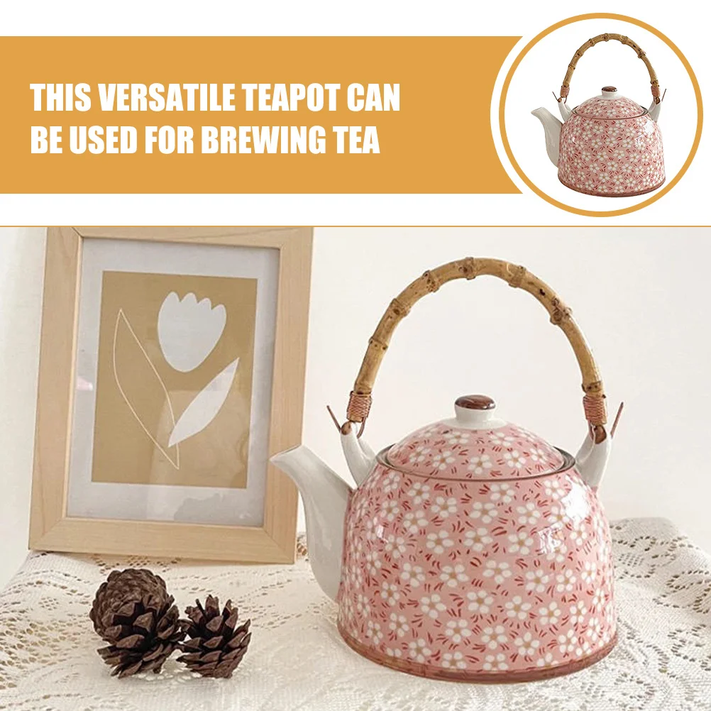 غلاية شاي سيراميك يابانية نمط عتيق سعة كبيرة موقد علوي غلاية الماء الساخن إبريق شاي منزلي مقبض وردي عشوائي #4