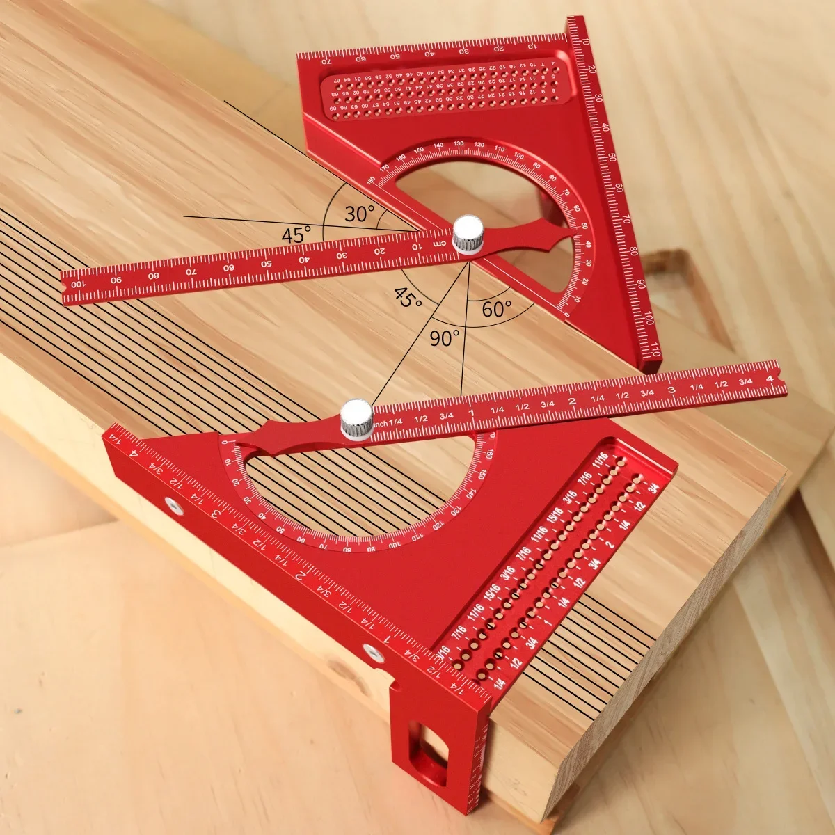 3D Multi Angle Measuring Ruler Aluminum Alloy Carpenter Square Woodworking Scribing Triangle Ruler Protractor Marking Tool