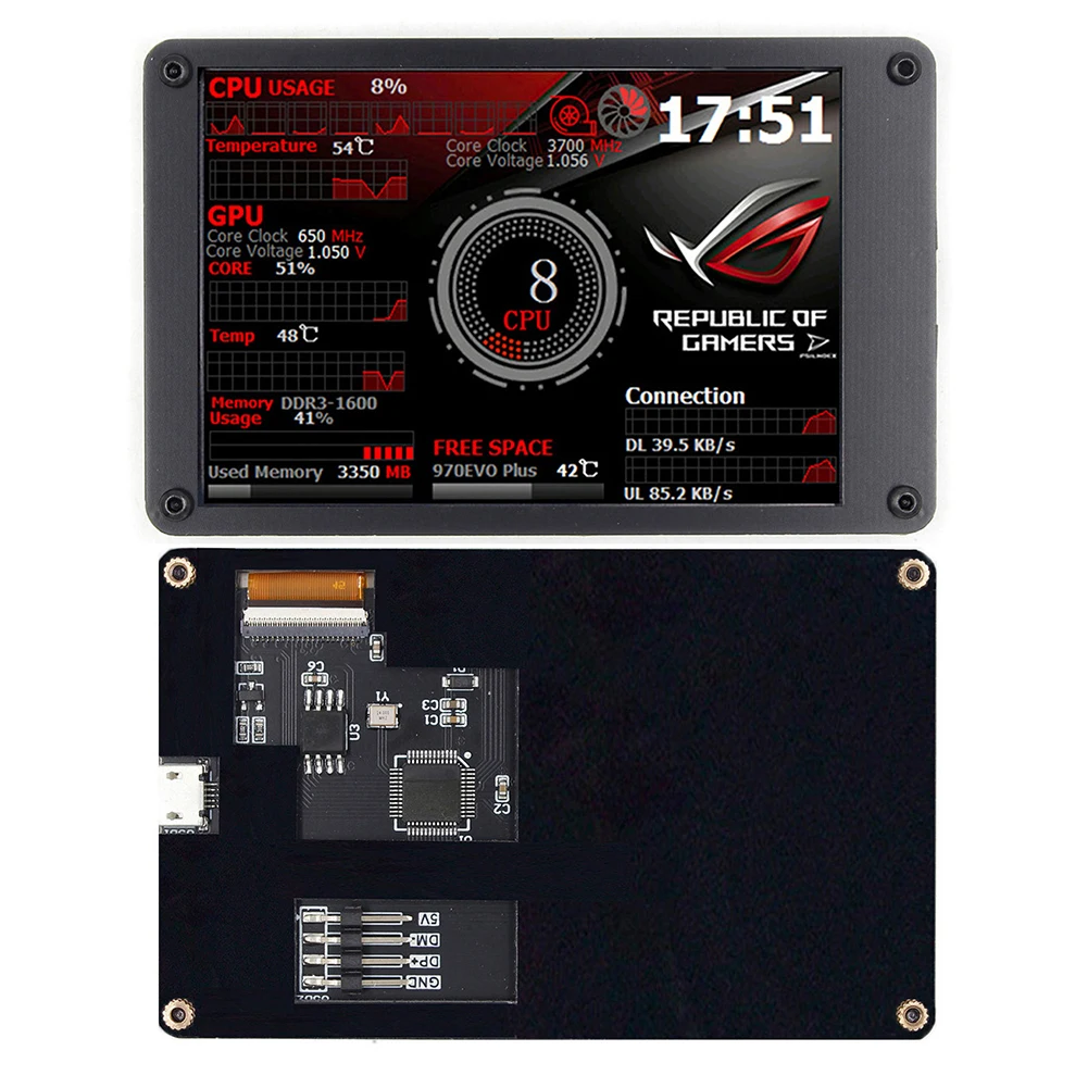 듀얼 USB 컴퓨터 온도 모니터링 CPU GPU RAM HDD DIY 컴퓨터 보조 화면 아크릴 WINDOWS LINUX Raspberry Pi
