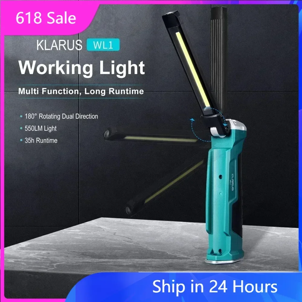 

KLARUS WL1 LED 550 lumen Micro USB Rechargeable Work Light 180 Degress Rotate Foldable 7 Light Mode COB Flashlight with battery