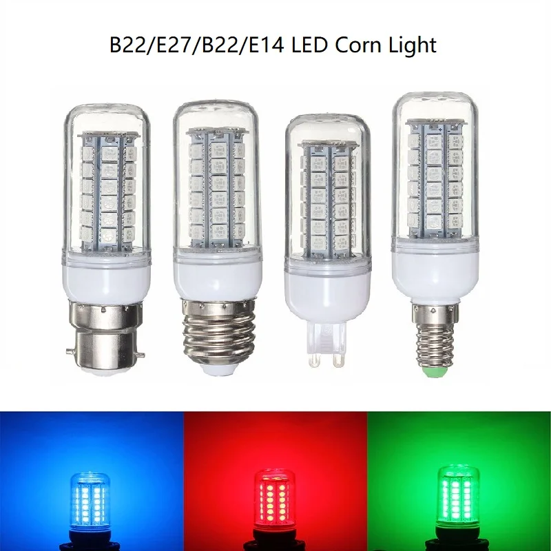 

20X E27 LED Lamp E14 LED Bulb SMD5050 110V 220V Corn Bulb 27 48LEDs Chandelier Candle B22 G9 LED Light Red/Green/Blue Lighting