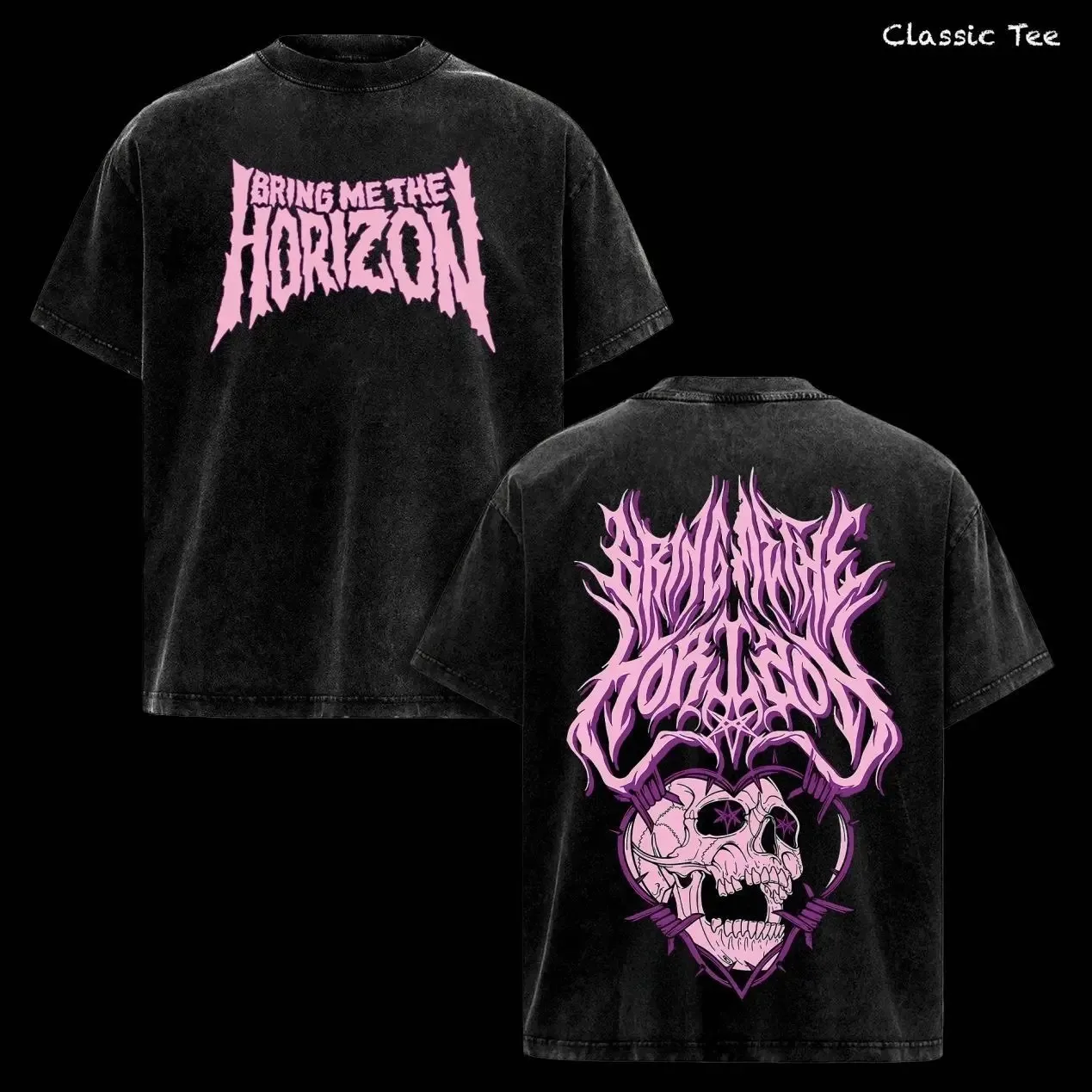 Camiseta BMTH Bring Me the Horizon, Camiseta Gótica Vintage Lavada de Gran Tamaño, Camiseta de Verano de Algodón de Manga Corta, Ropa para Hombre