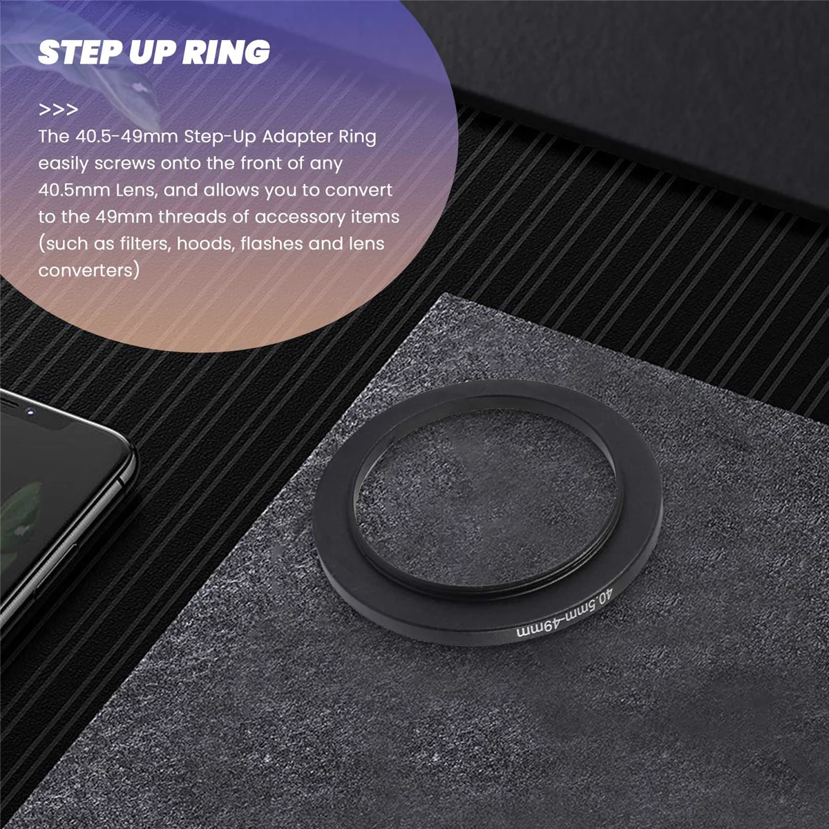 O adaptador do filtro do metal para a câmera, substituição, aumenta o anel, 40.5mm-49mm