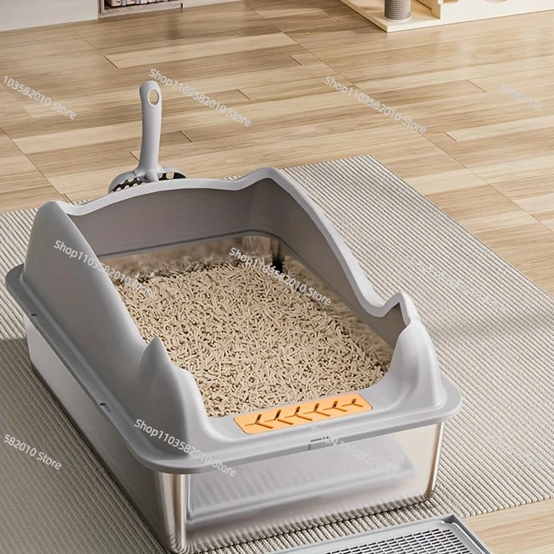 Extra Large High-Sided Metal Litter Box - Stainless Steel for Big Cats, Non-Stick & Leak-Proof