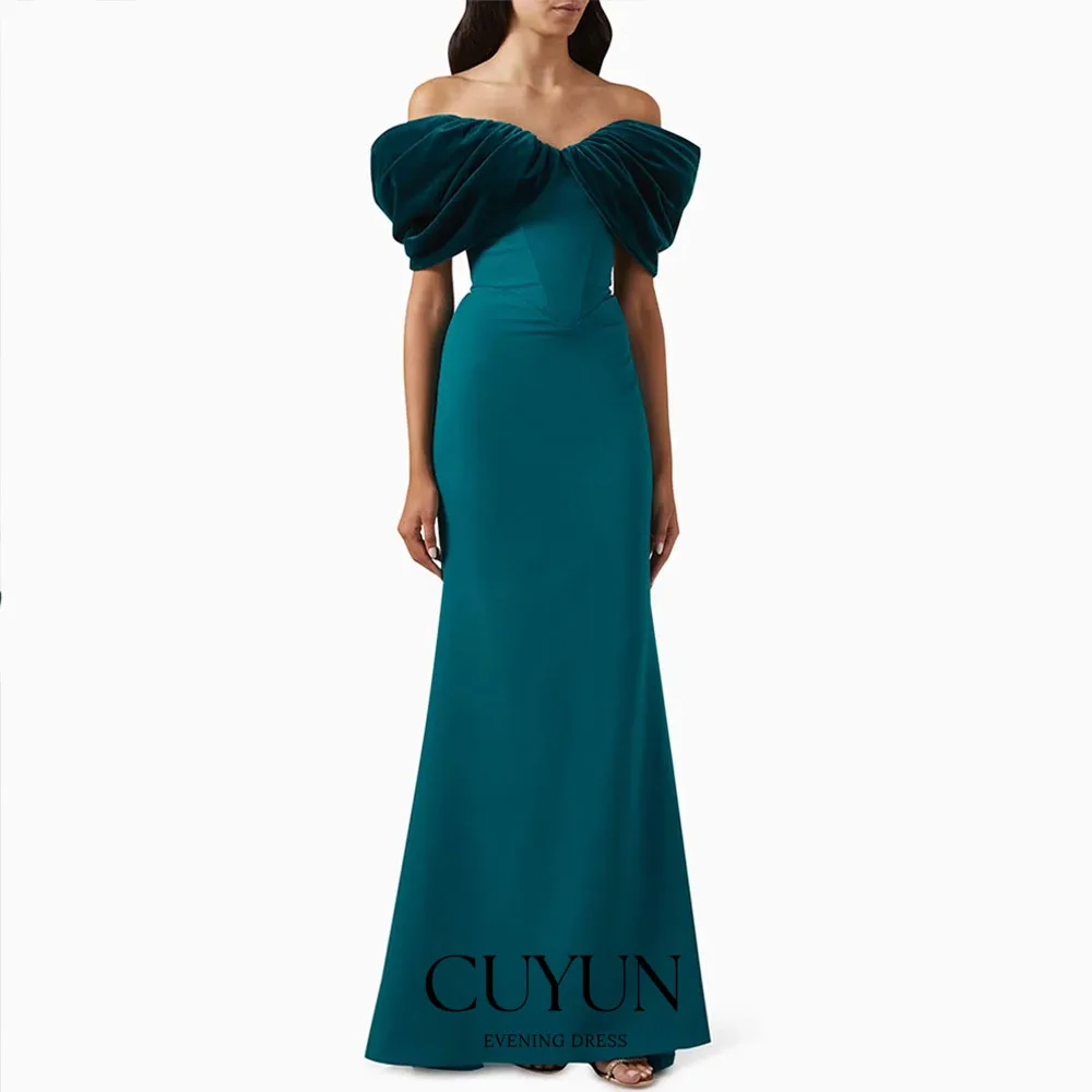 Sukienka na studniówkę CUYUN, na zamówienie, w kolorze błękitnego morza, syreni krój, odkryte ramiona, dekolt w serek, długa do podłogi, prosta suknia wieczorowa, na przyjęcie dla druhen.