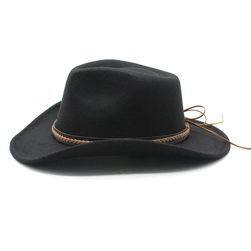 New Vintage Western Cowboy Hat For Men\'s Gentleman Lady Jazz Cowgirl With Leather Wide Brim Cloche Church Sombrero Hombre Caps